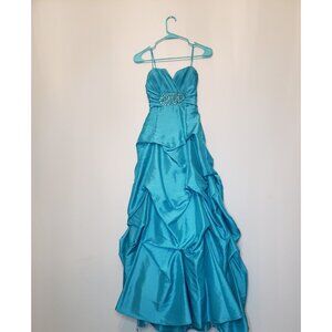 Jodi Kristopher Juniors Sz 3 Formal Long Dress Blue Strapless Bridesmaid Prom